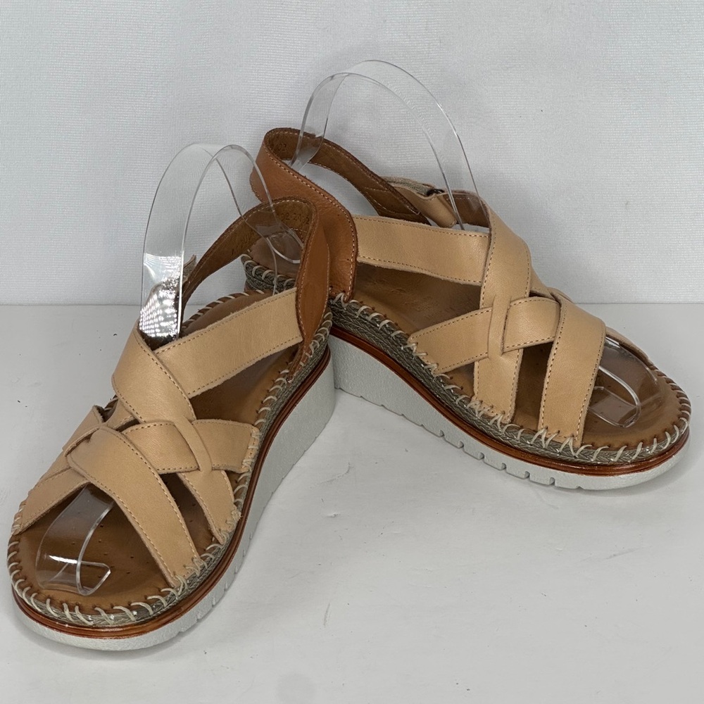 Spring Step Tan and Camel Leather Sandal Wedge - Picture 5 of 12